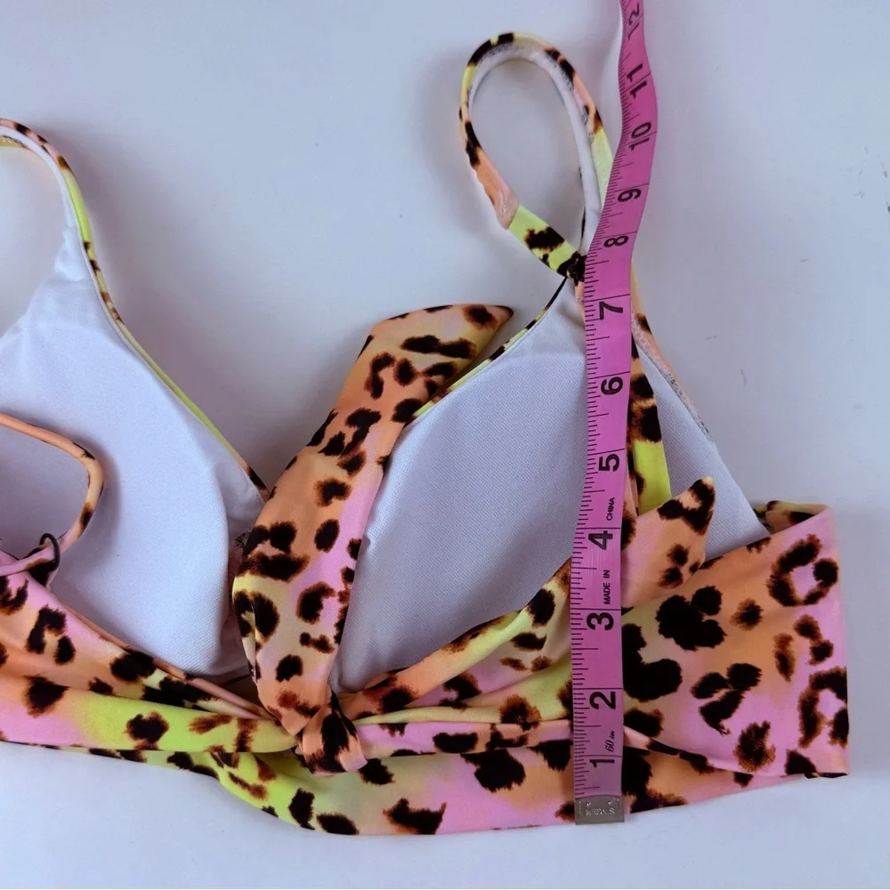 Bar iii Bikini Top Womens Size Medium Yellow Pink Animal Print Summer Heat NWT
